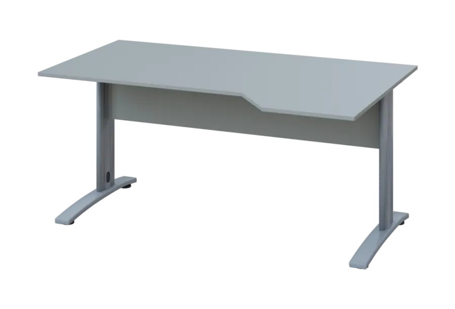 EZK 18 - 164 stůl kancelářský, rohový, pravý, kovová podnož stříbrná, deska 18 mm, široký 1600 mm, šedá